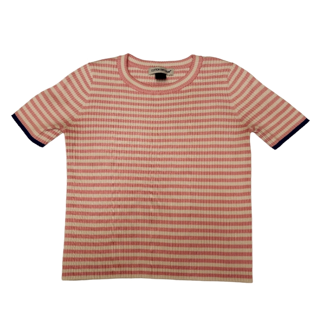 Cotton Emporium Pink and White Stripe Short Sleeve Sweater Size M - Picture 5 of 10